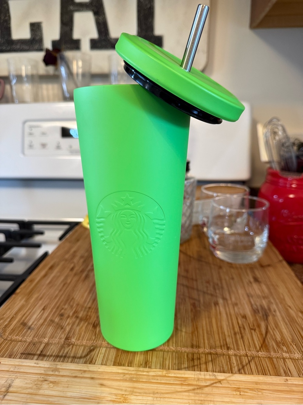 Starbucks Bright Green Stainless Steel Cup Tumbler Metal Straw